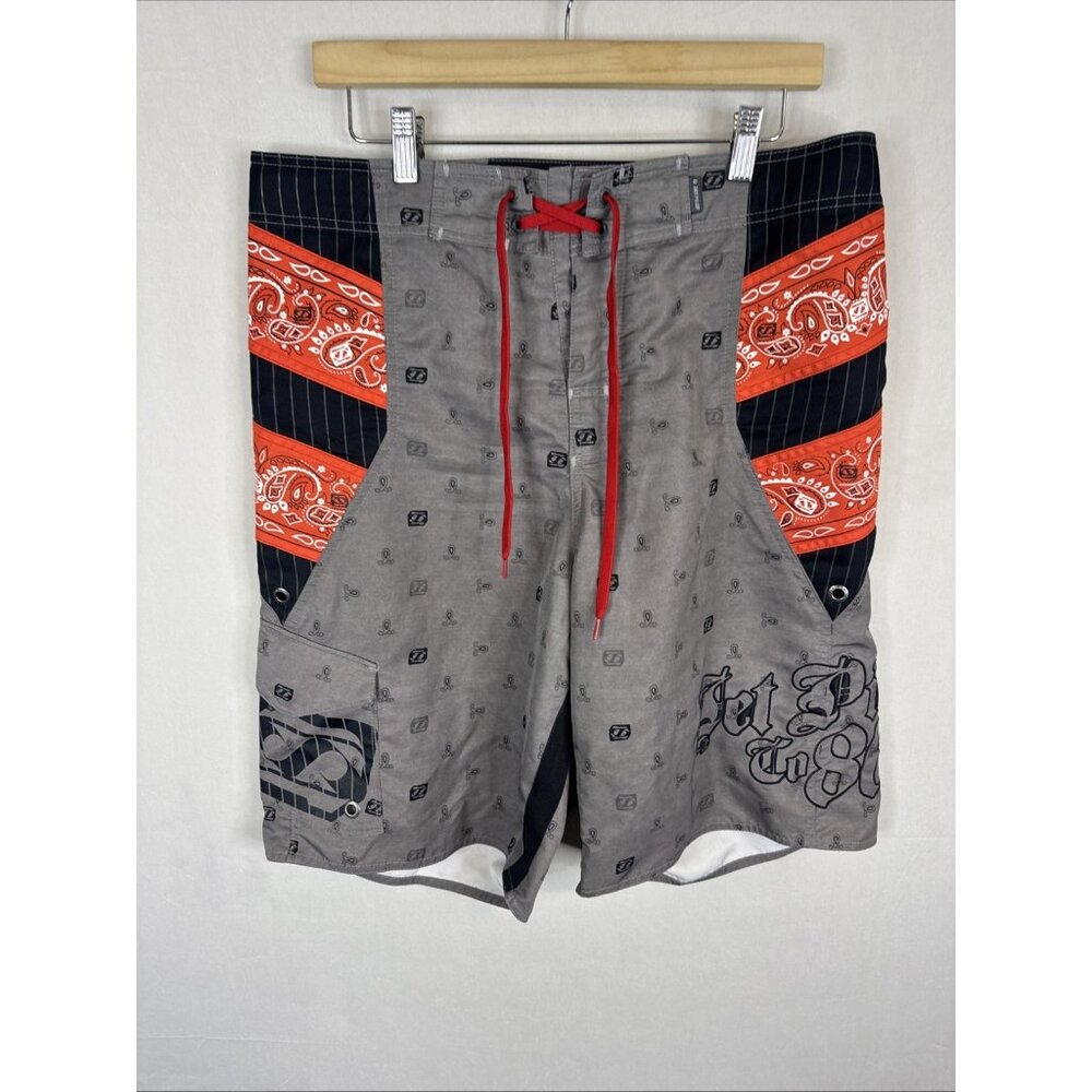 Jetpilot Shane Dorian Board Shorts‎ Gray Paisley Surf Swim Trunks Mens 36